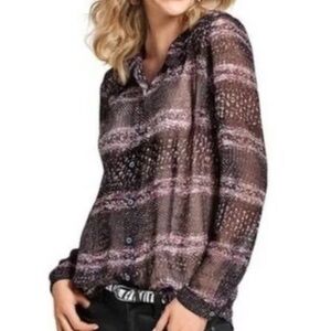 CAbi Paris Sheer Black Striped Speckled Blouse Style #3249 Size XS